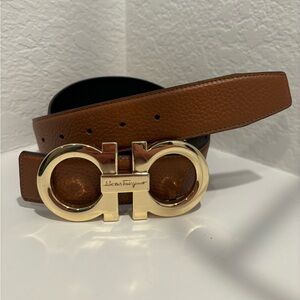 Salvatore Ferragamo Gold and Brown Leather Belt GV-679162 small/ medium 39inch